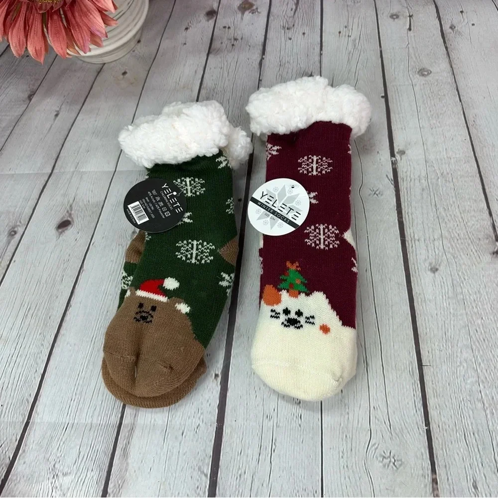 boutique YELETE NWT kids sherpa lined socks small/medium christmas holiday